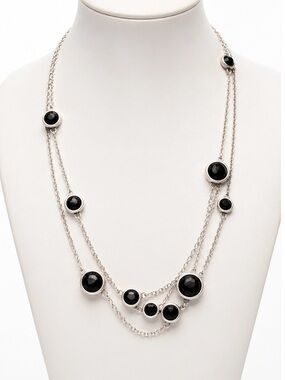 Ippolita black onyx & 925 solid Sterling silver station necklace EUC